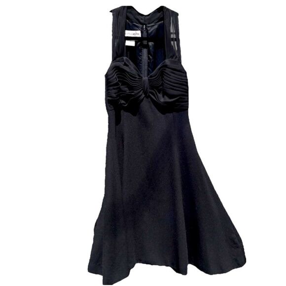 Morton Myles For The Warrens Dress Midi Black Silk Cocktail Vintage Women 4 - Picture 1 of 9